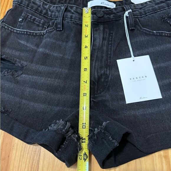 NWT Kancan Kaya High Rise Distressed Look Shorts Women’s Size LRG Black - Picture 10 of 13